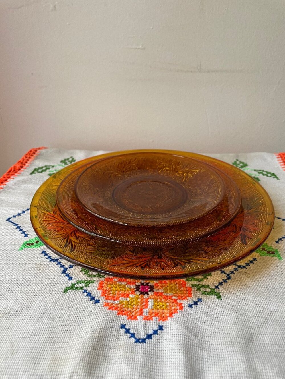 Vintage Amber Indiana Glass Plates Set of 6
